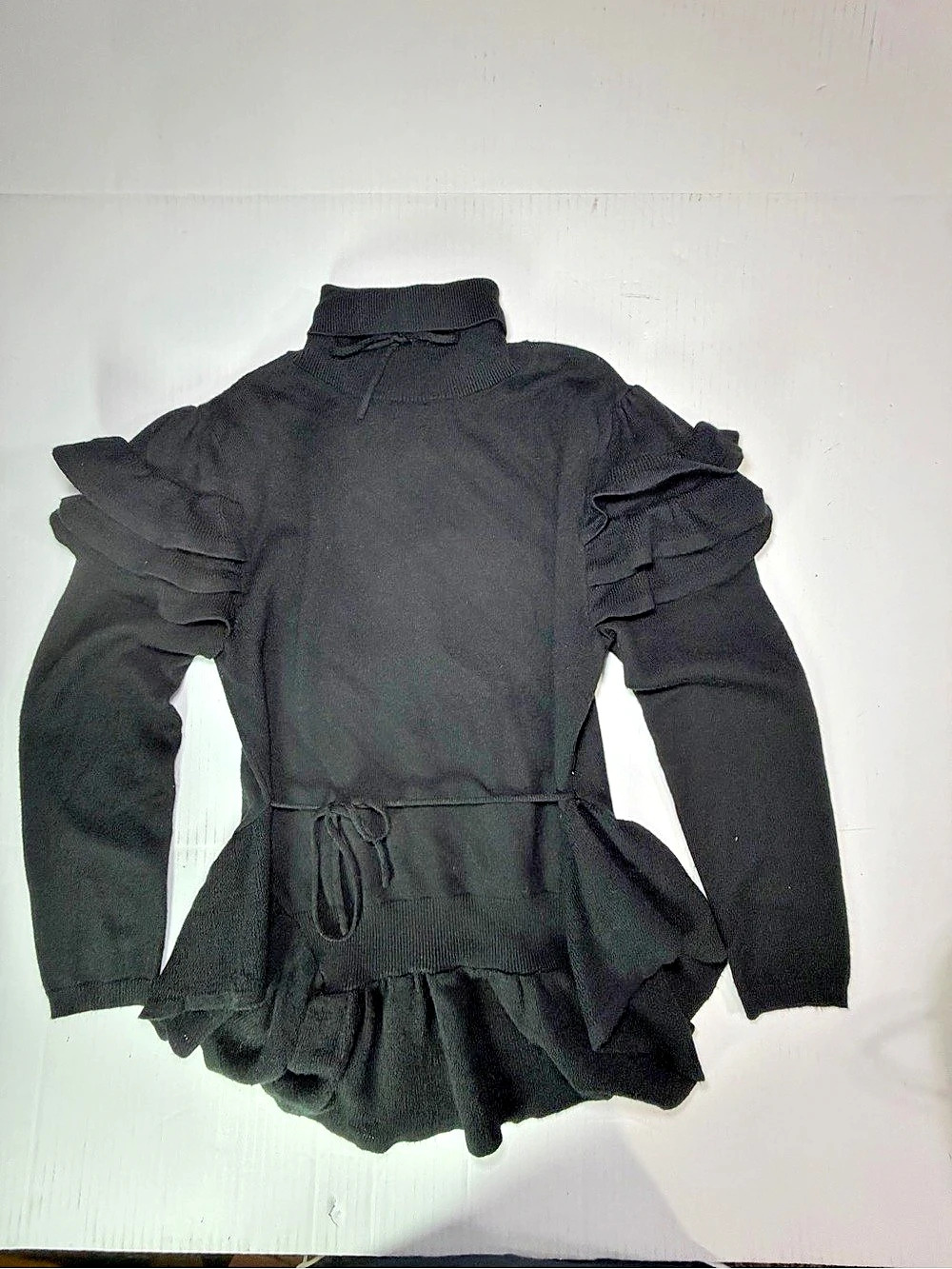 Few Moda Black Ruffle Sleeve Turtleneck Tunic Like New
